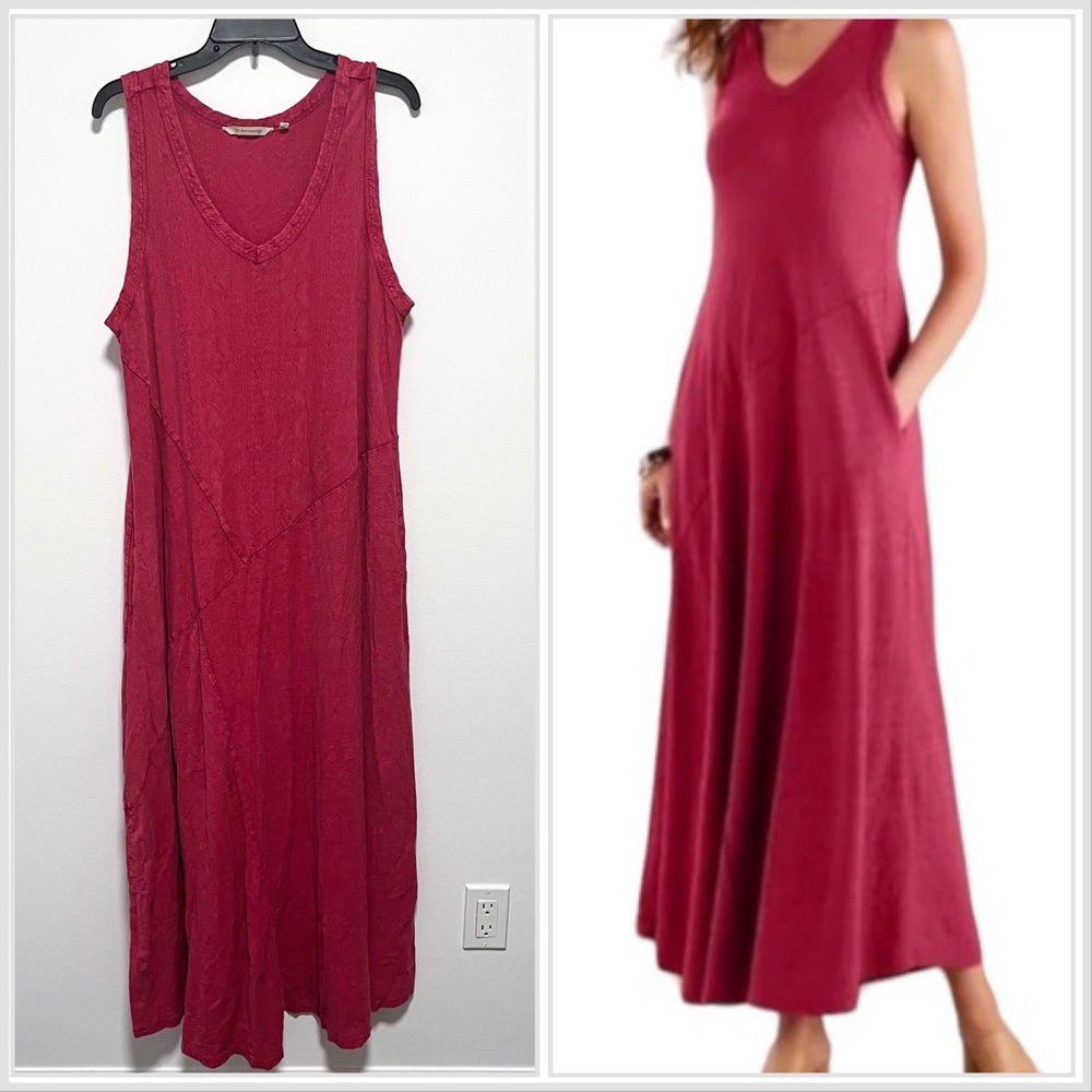 Soft Surroundings Bailey Dress Sleeveless Maxi V Neck light Red XL
